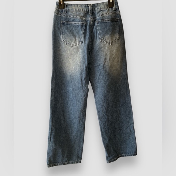 Women Low Rise Washed Baggy Jeans Heart Floral Graffiti Wide Leg Denim Sz Sm - Picture 6 of 7